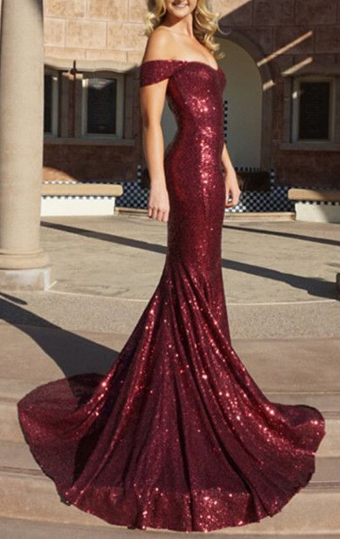 burgundy sequin mermaid prom dress MACloth Off the Shoulder Long Formal Evening Gown mens shirt black long sleeve dress Jacket Size:64 This sparkly burgundy sequin