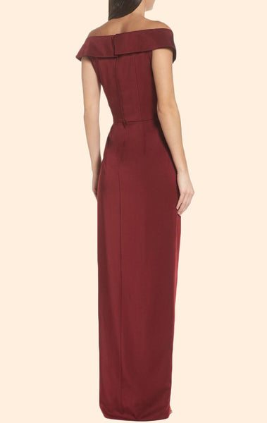 MACloth Off the Shoulder Burgundy Long Prom Dress Formal Evening Gown