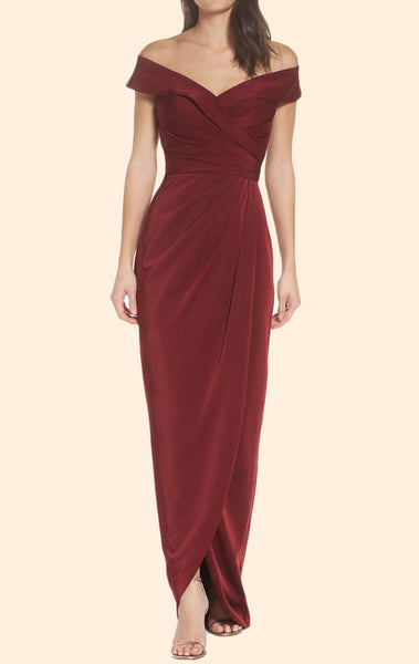 MACloth Off the Shoulder Burgundy Long Prom Dress Formal Evening Gown