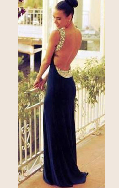 MACloth Halter Black Jersey Long Prom Dress Open Back Formal Evening Gown