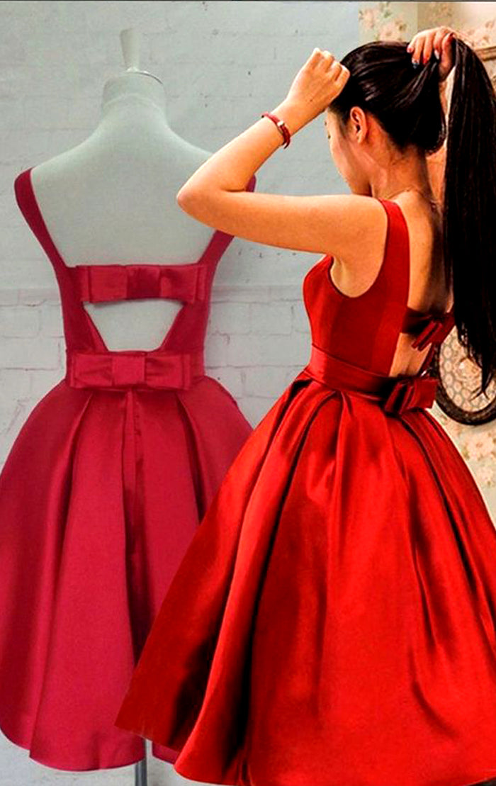 Vestido de fiesta formal rojo corto con escote redondo de MACloth