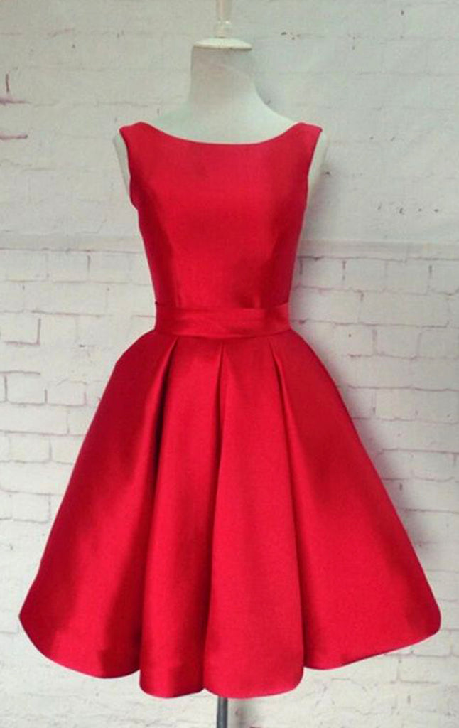 MACloth Scoop Neck Short Prom Dress Red Formal Party Gown
