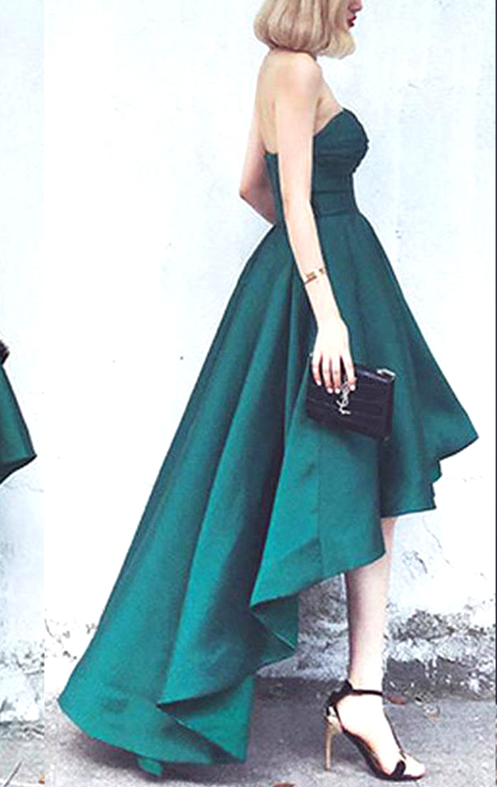 Vestido de fiesta de corte alto bajo sin tirantes MACloth, vestido de noche formal verde