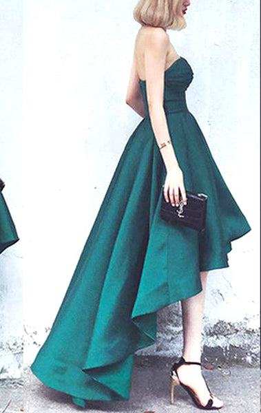 MACloth Strapless High Low Prom Dress Green Formal Evening Gown
