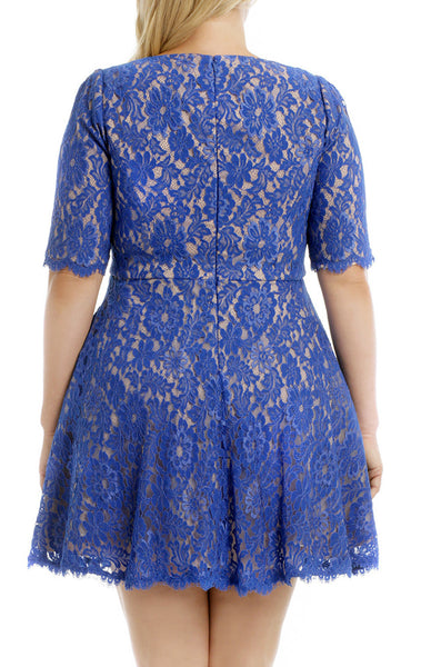 MACloth Half Sleeves Short Lace Cocktail Dress Plus Size Formal Gown