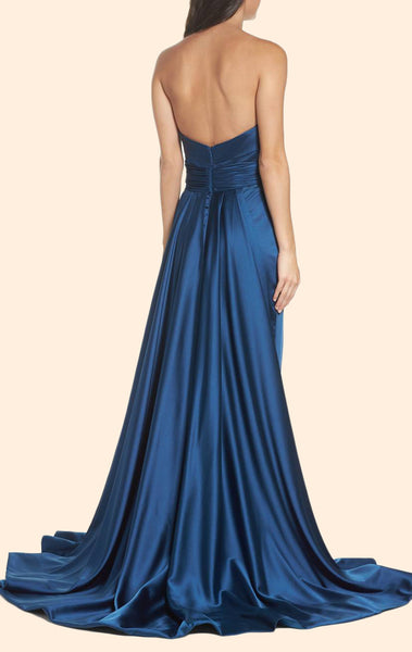 MACloth Strapless Teal Prom Dress with Court Train Elegant Formal Evening Gown