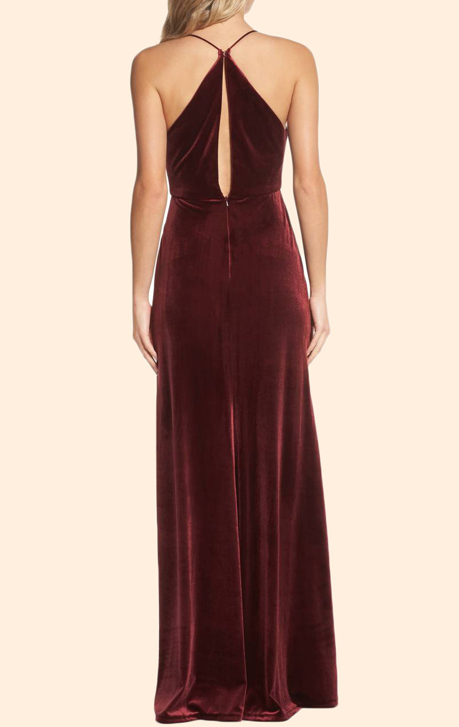 MACloth  Halter Cowl Neck Velvet Long Formal Evening Gown Simple Burgundy Prom Dress