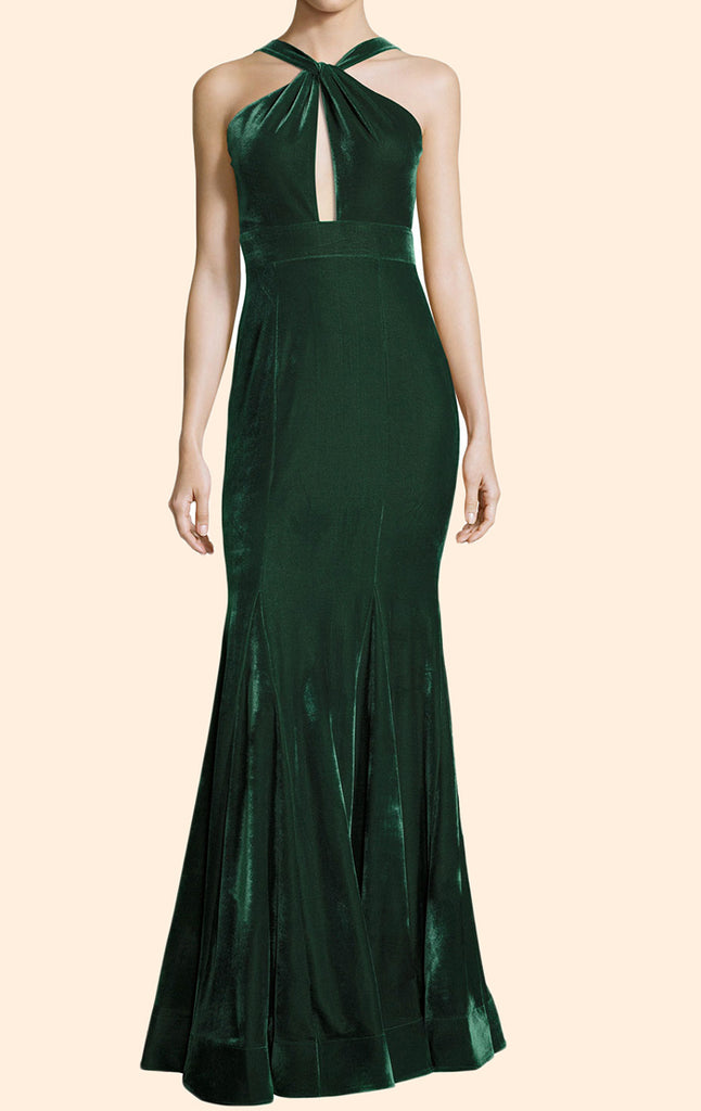 MACLoth Halter Velvet Green Long Simple Prom Dress Formal Evening Gown