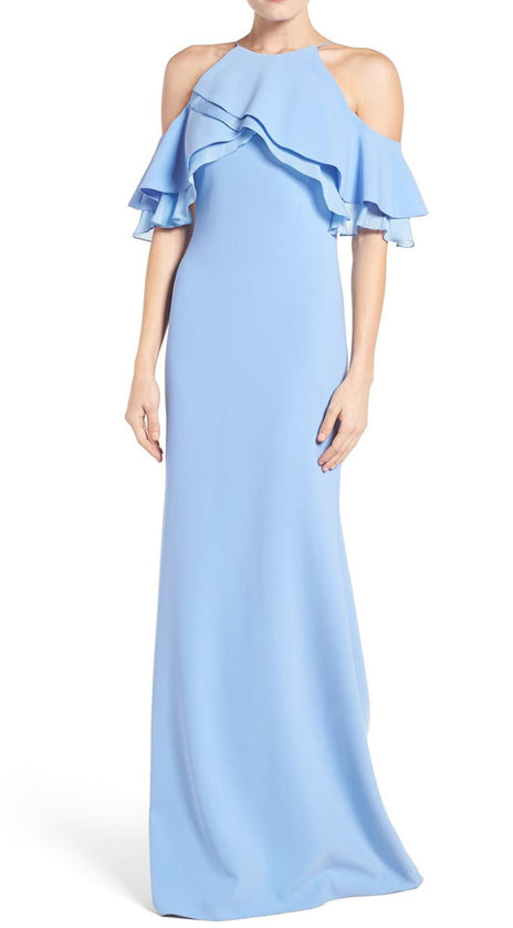 MACloth Off the Shoulder Sheath Long Prom Dress Sky Blue Formal Gown