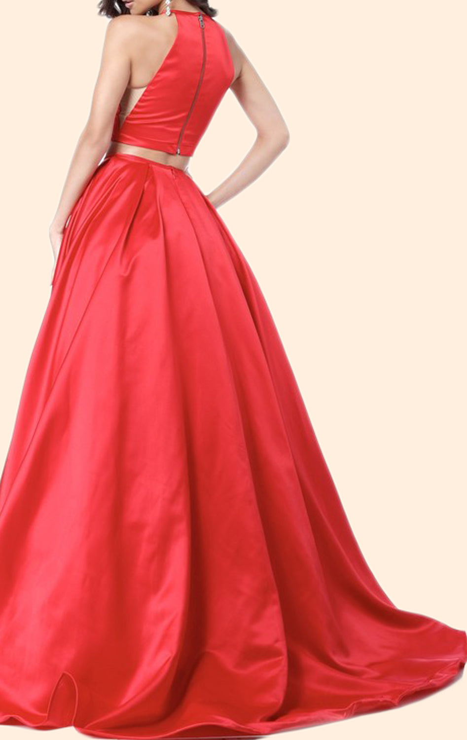 Vestido de fiesta de dos piezas con cuello halter de MACloth en amarillo, elegante vestido de noche formal