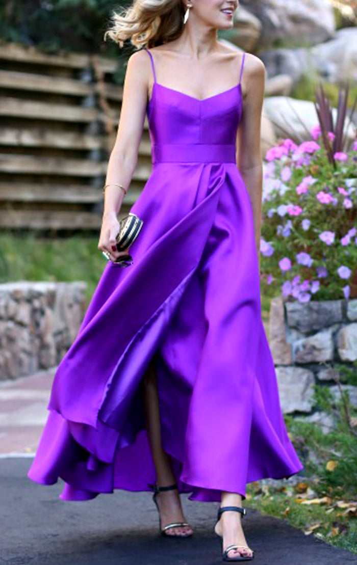 MACloth Spaghetti Straps Purple Satin Prom Dress Tea Length Wedding Party Formal Gown 10579 Purple / Floor Length / US6 MACloth Spaghetti Straps Purple Satin Prom Dress Tea Length Wedding Party Formal Gown 10579 Purple / Floor Length / US6