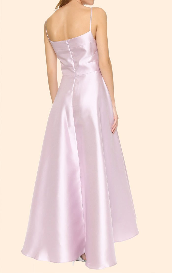 MACloth Spaghettiträger Lila Satin Ballkleid Wadenlang Hochzeitsfeier Abendkleid 10579