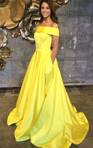 MACloth Off the Shoulder Yellow Long Prom Dress Elegant Formal Evening Gown