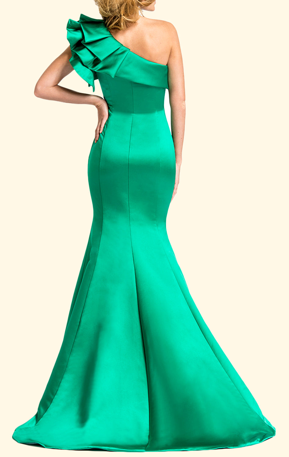 MACloth One Shoulder Mermaid Satin Long Prom Dress Green Formal Evening Gown