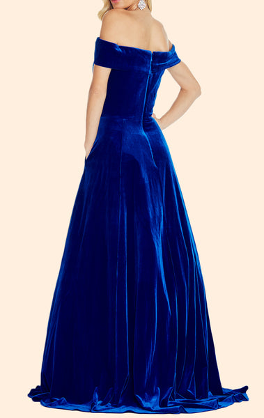 MACloth Off the Shoulder Velvet Long Prom Dress Elegant Royal Blue Formal Evening Gown