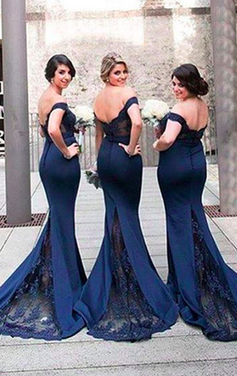 MACloth Mermaid Off the Shoulder Lace Jersey Prom Dress Sexy Formal Gown