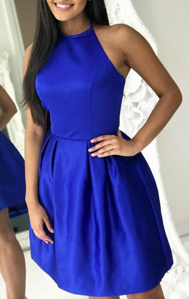 MACloth Halter Short Prom Homeocming Dress Royal Blue Wedding Party Dress