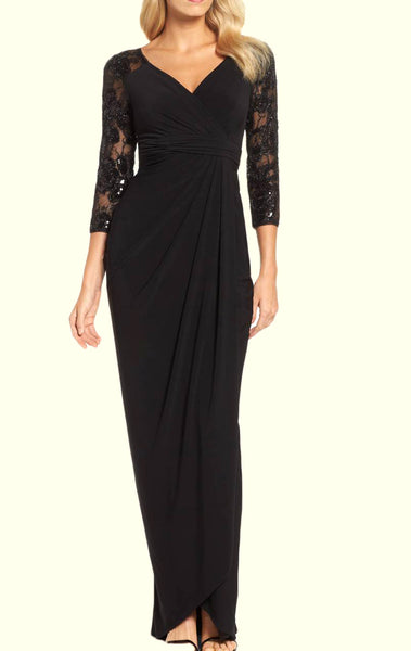 MACloth 3/4 Sleeves Black Mother of the Brides Dress Jersey Formal Evening Gown