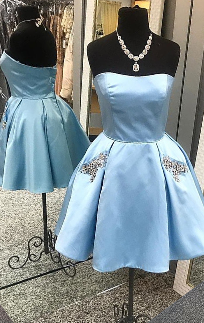 MACloth Trägerloses Sweetheart Mini Ballkleid Homecoming Kleid Himmelblau Hochzeitsfeierkleid