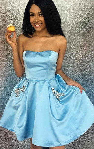 MACloth Strapless Sweetheart Mini Prom Homeocming Dress Sky Blue Wedding Party Dress