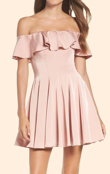 MACloth Off the Shoulder Pink Short Prom Homecoming Dress Pink Wedding Party Dress