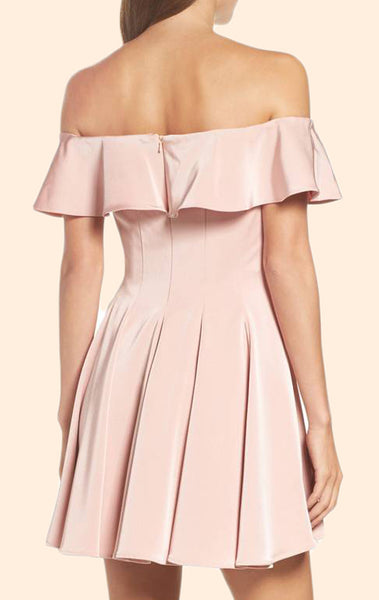 MACloth Off the Shoulder Pink Short Prom Homecoming Dress Pink Wedding Party Dress