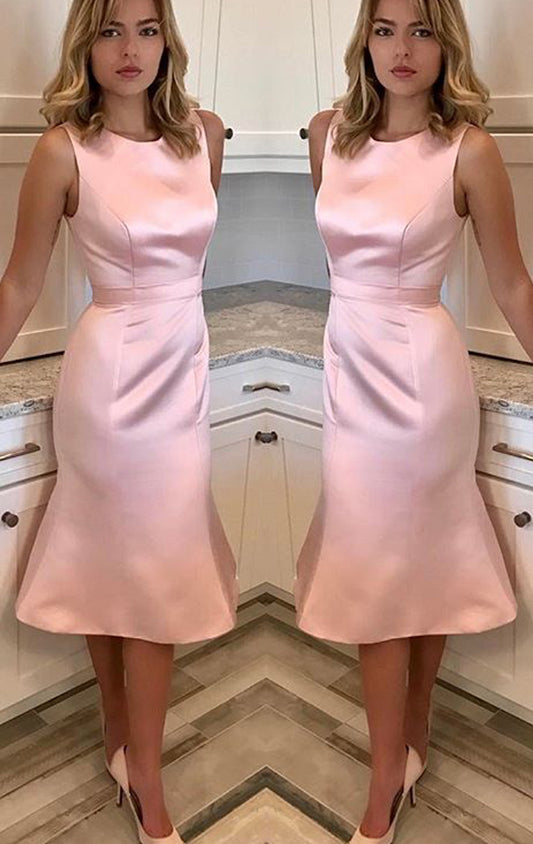 Vestido de fiesta de boda de corte midi con escote redondo de MACLoth, vestido rosa para baile de graduación y regreso a casa 10615