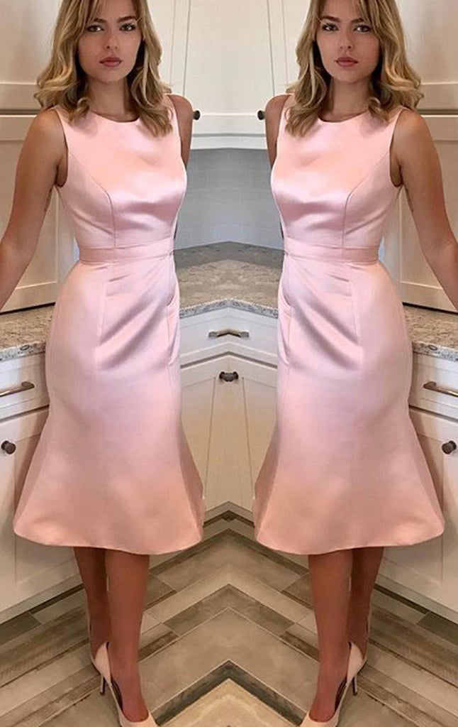 MACLoth O Neck Sheath Midi Wedding Party Dress Pink Prom Homecoming Dress 10615