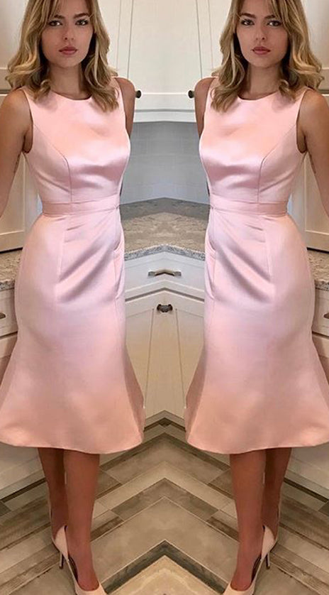 MACLoth O Neck Sheath Midi Wedding Party Dress Pink Prom Homecoming Dress 10615