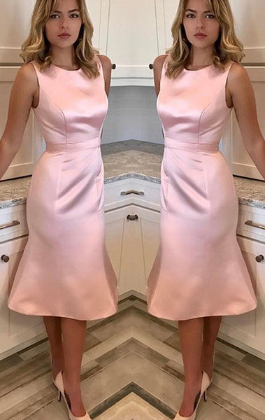 MACLoth O Neck Sheath Midi Wedding Party Dress Pink Prom Homecoming Dress 10615