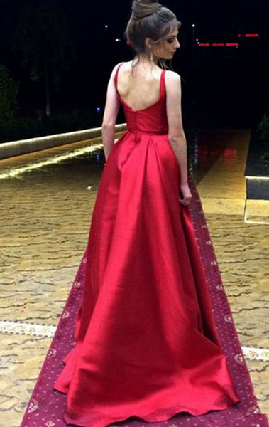 MACloth Scoop Neck Ball Gown Long Burgundy Prom Dress Satin Formal Evening Gown