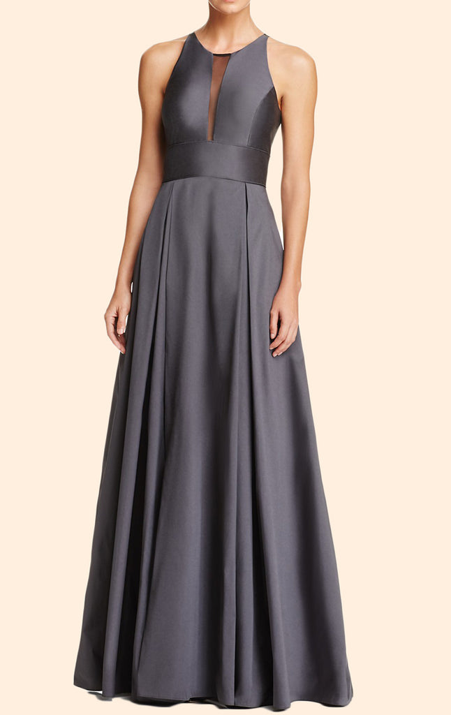 MACloth O Neck Gray Long Prom Dress Simple Formal Evening Gown
