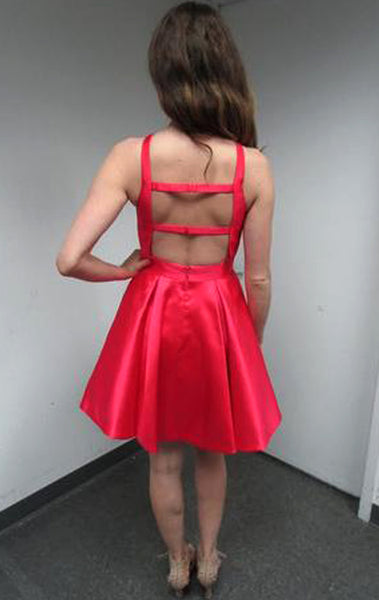MACLoth Halter Fuchsia Short Prom Homecoming Dress Satin Wedding Party Dress