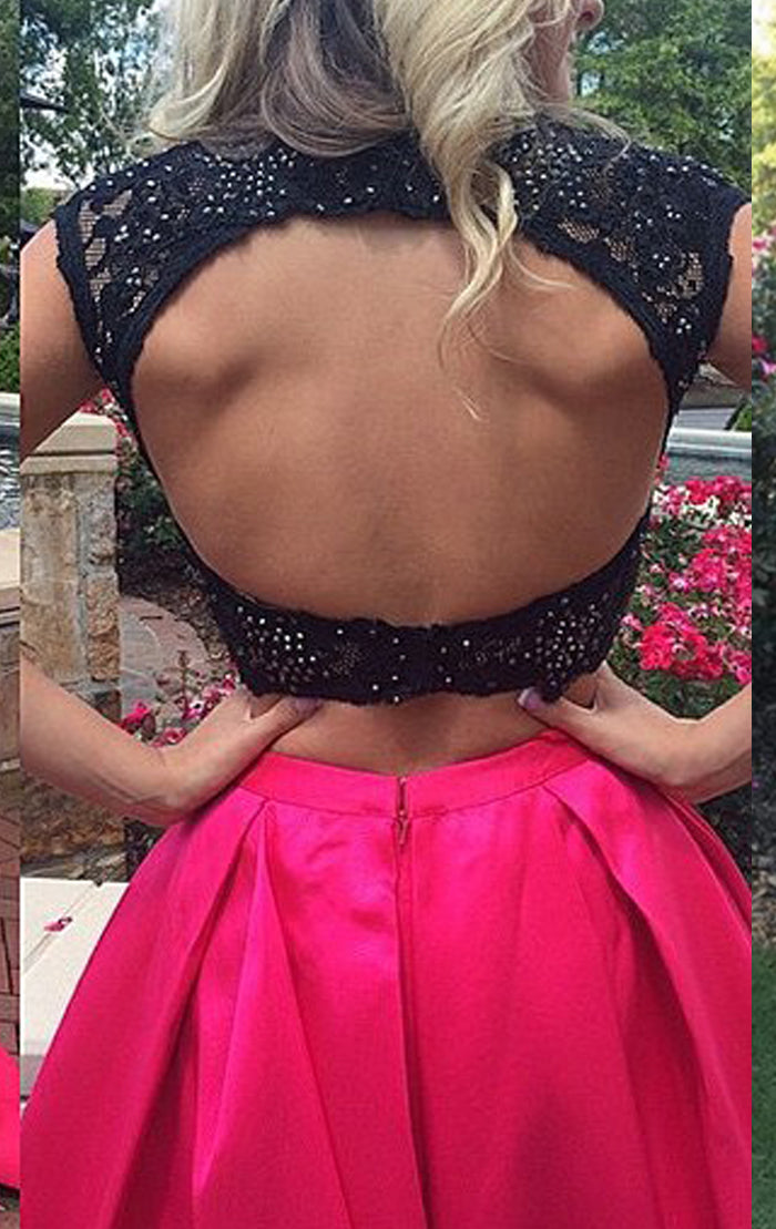 MACloth Cap Sleeves 2 Piece Fuchsia Long Prom Dress Gorgeous Formal Evening Gown Fuchsia / Above Knee / US2 MACloth Cap Sleeves 2 Piece Fuchsia Long Prom Dress Gorgeous Formal Evening Gown Fuchsia / Above Knee / US2