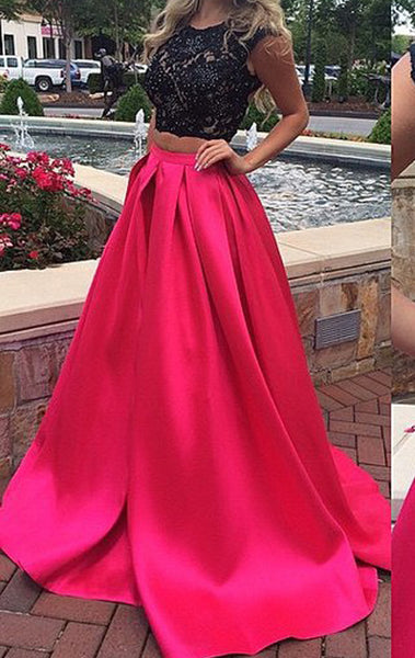MACloth Cap Sleeves 2 Piece Fuchsia Long Prom Dress Gorgeous Formal Evening Gown