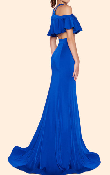MACloth Halter Off the Shoulder Mermaid Long Prom Dress Royal Blue Formal Evening Gown 10633