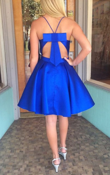 MACloth Straps V Neck Mini Prom Homecoming Dress Royal Blue Wedding Party Dress