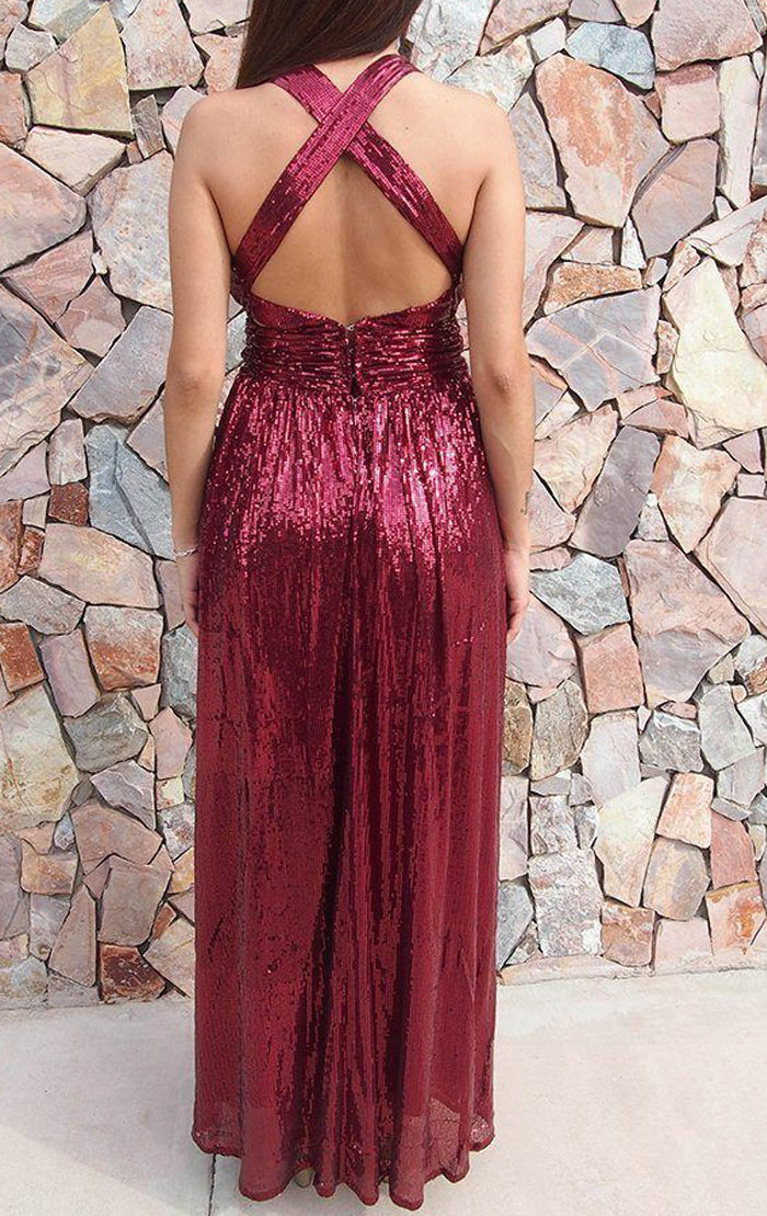 MACloth Deep V neck Sequin Long Prom Dress Burgundy Formal Evening Gow MACloth Deep V neck Sequin Long Prom Dress Burgundy Formal Evening Gow