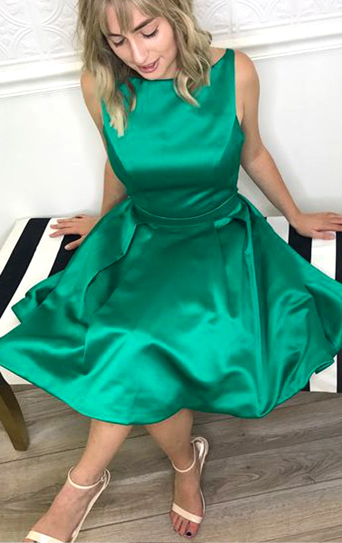 MACloth Straps Boat Neck Green Mini Prom Homecoming Dress Wedding Party Dress