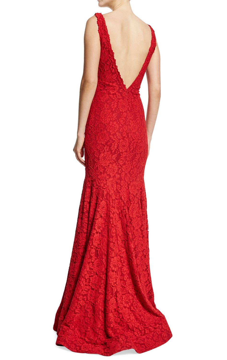 MACloth Mermaid Straps V Neck Lace Red Evening Gown Prom Dress