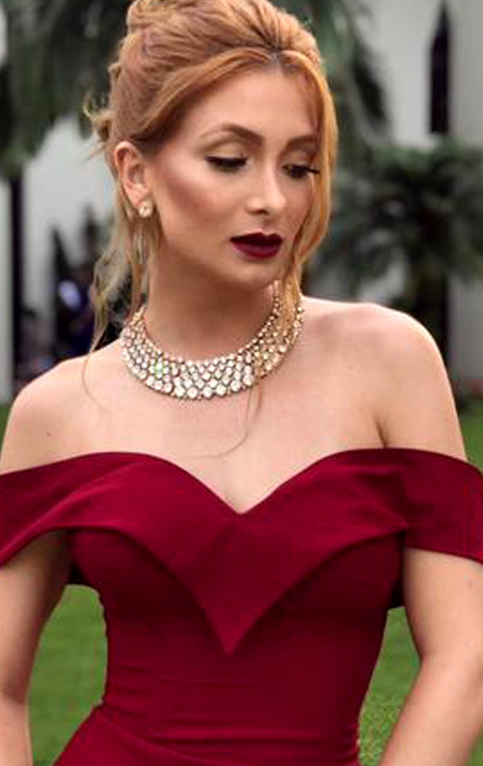 MACloth Mermaid Off the Shoulder Burgundy Long Prom Dress Jersey Formal Evening Gown