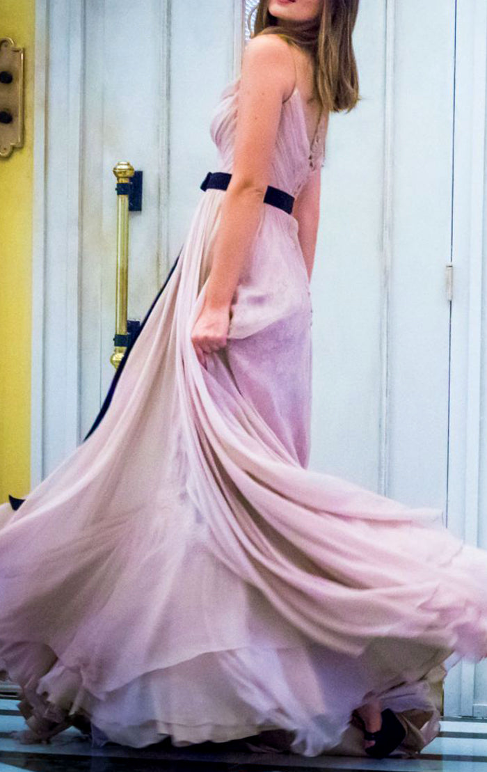 MACloth Straps V Neck Chiffon Long Prom Dress Pale Pink Formal Evening Gown