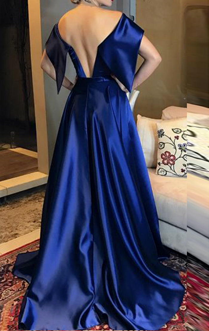 MACloth Boat Neck Long Satin Prom Dress Royal Blue Formal Evening Gown Royal Blue / Above Knee / US2 MACloth Boat Neck Long Satin Prom Dress Royal Blue Formal Evening Gown Royal Blue / Above Knee / US2