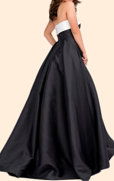MACloth Strapless Ball Gown Satin Long Prom Dress Black Formal Evening Gown