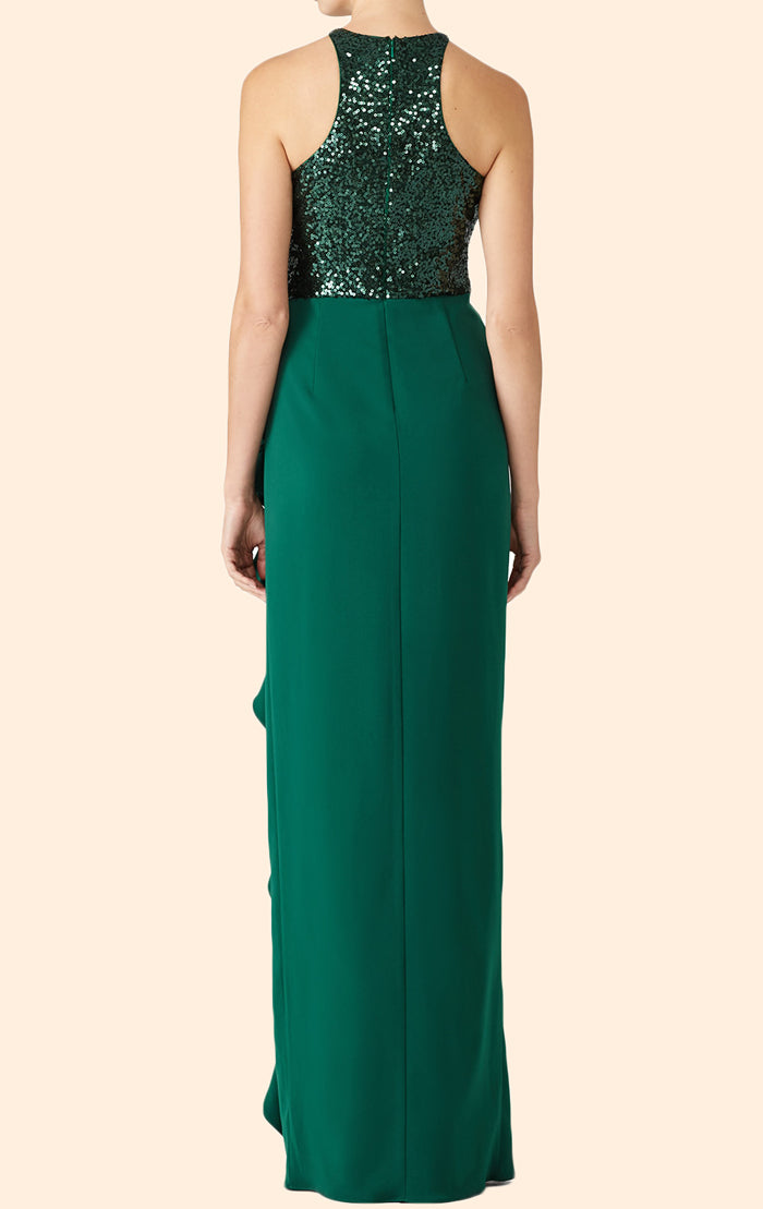 Vestido de fiesta largo de gasa con lentejuelas y cuello halter de MACloth, vestido de noche formal verde oscuro