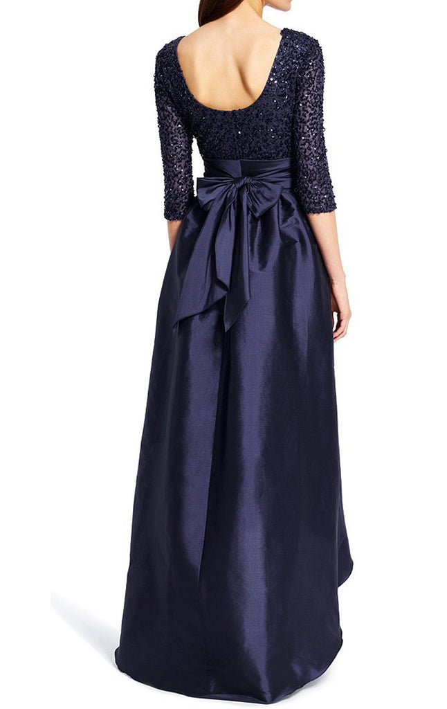 MACloth Half Sleeve Hi Lo Mother of the Brides Dress Dark Navy Sequin