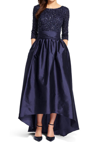 MACloth Half Sleeve Hi Lo Mother of the Brides Dress Dark Navy Sequin Formal Evening Gown