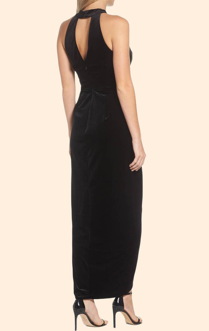 MACloth Neckholder V-Ausschnitt High Low Samt Cocktailkleid Kleines Schwarzes Kleid