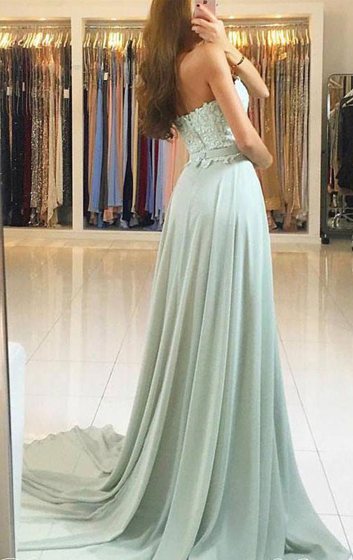 Vestido de fiesta largo de gasa con encaje sin tirantes MACloth, vestido de noche formal color aguamarina