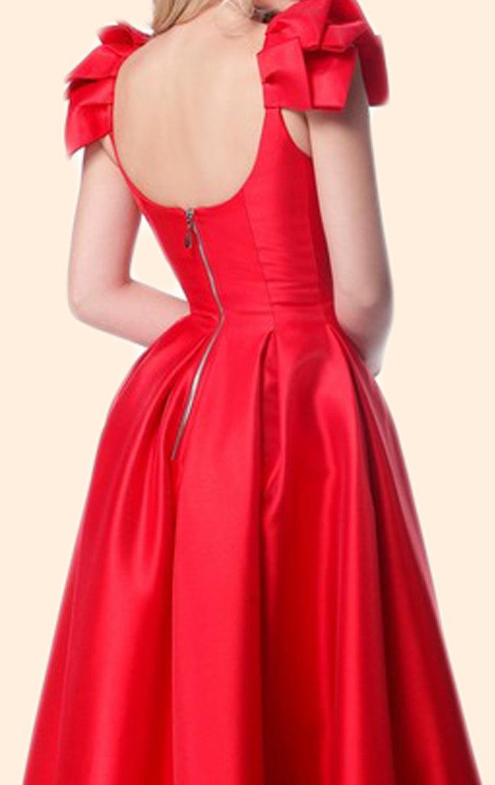 Vestido de fiesta largo con escote redondo y tirantes MACloth, vestido de noche formal rojo